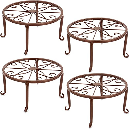 Tosnail 4 Pack Metal Plant Stand, 9 Inch Planter Support Rack, Plant Pot Stands, Planter Holder Heavy Duty, Rust Proof Iron Potted Plant Flower Pot Stand for Indoor Outdoor Garden Patio, Round, Brown