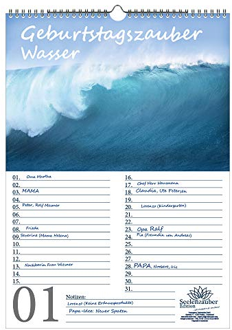 Geburtstagsplaner Geburtstagskalender Wasserzauber DIN A3 Kalender Wasser und Wasserfälle - Seelenzauber