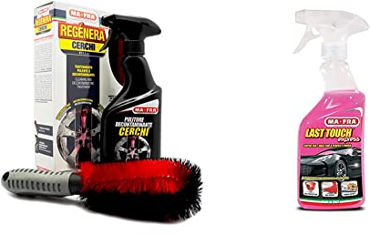Ma-Fra, Kit Regénera Cerchi, Trattamento Completo Pulente e Decontaminante, Composto da Detergente Spray 500ml + Spazzola Speciale & Last Touch Express, Cera Liquida per Carrozzeria Auto