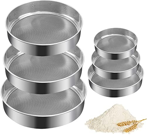 6 Pieces Stainless Steel Flour Sifter, Round Flour Sifter 40 Mesh, Premium Rustproof Flour Sieve Fine Mesh for Baking Cake Bread Pies Pastries Cupcakes（Different sizes）