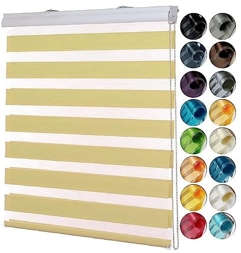 Tür Fenster Rollo Jalousette Vertikaljalousie 65 x 150 cm Doppelter Stoff, durchscheinend Vertikaljalousie für Babyzimmer Inkl. Aller Montage-Teile für Badezimmer, Sandgelb