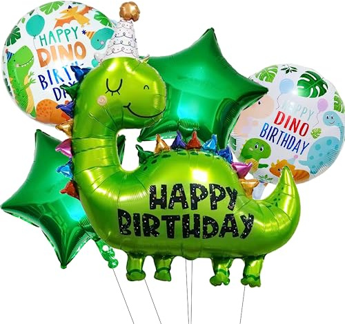 XXL Dinosaurier Folienballons, 5 Stück Dino Happy Birthday Luftballons, Deko Kinder Geburtstag Ballons, Dino Folienballons für Junge Mädchen Geburtstagsparty, Dschungel Geburtstag Dekoration