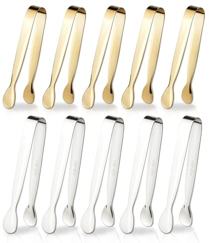 MixS Live 10Pcs Mini Serving Tongs,4.3 Inch Small Stainless Steel Appetizer Tongs for Charcuterie Boards, Tea Parties, Coffee Bar,Appetizers, Ice,Tea Party, Desserts,Gold/Silver