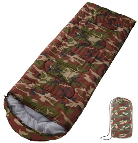 Sacco a pelo compatto 3 stagioni, comodo oversize, 180 x 75 cm, adatto per adulti, ultraleggero, portatile, con borsa di compressione, per campeggio, viaggi, escursionismo (camouflage)