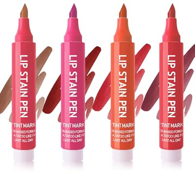Lip Stain Pen Set Waterproof 4 Pieces Smooth Matte Lip Liner Pencil Tattoo Long Wear, Highly Pigmented Smudge-proof Lipstick Lip Liner, Natural Tattoo Effect Lip Makeup Pencil, Gifts for Women