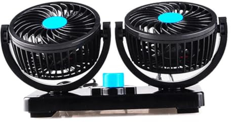 NUOBESTY Ventilador De Coche Eléctrico Portátil Doble Cabezal Bajo Ruido Giratorio y Ajustable Ventilador De Refrigeración Para Verano y Uso Vehículos