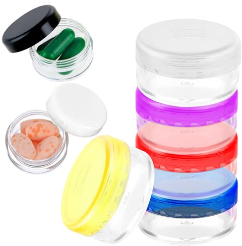 ElevateTech 7 Stück Mini-Pillendose Kleine Pillen-Organizer-Box Tragbar Reisebehälter Kompakte Aufbewahrungsboxen Für Den Täglichen Gebrauch Geeignet Für Geldbörsen Handtaschen Transpar Runder