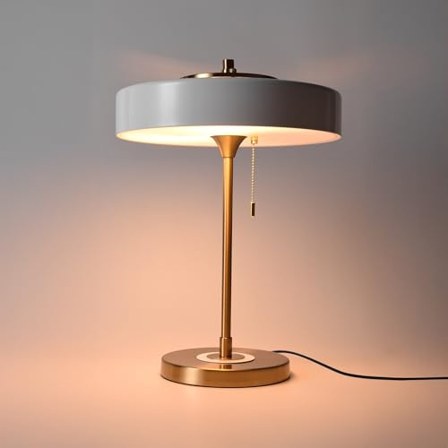 BARCELONA LED Lámpara de Mesa GADSBY Diseño Mid Century Blanco y Dorado | 3x E27 | Luz Ambiental Suave | Lámpara Decorativa Vintage para Salón, Dormitorio, Oficina