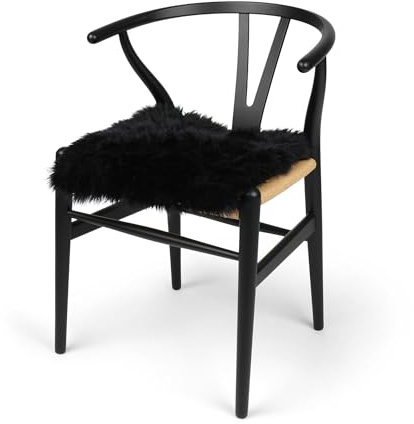 Nordic Sheep Coussin de siège Peau de Mouton 40x40 cm | Oreiller en Peau d'agneau et Coussin Moelleux en Poils Longs de Nouvelle-Zélande | Idéal pour canapé, Chaise et lit | Couleur: Noir