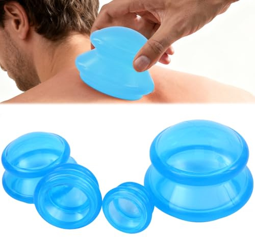 Juego De Terapia De Ventosas De Silicona, 4pcs Tazas Anticelulíticas con Ventosas Corporales, Ventosas de Silicona para Como Terapia de Belleza para Diferentes Partes del Cuerpo (Azul)