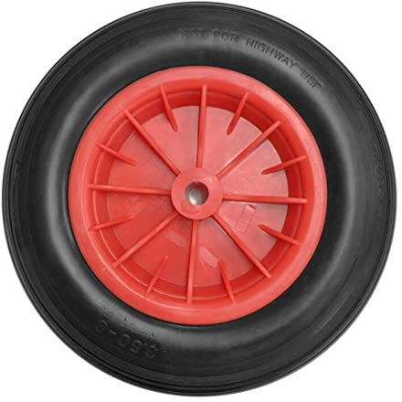 EVERGOODS 14 Wheelbarrow Wheel, PU Solid 3.50-8 Heavy Duty Replacement Tire with Rim for Garden Trolley, Barrow, and Go-Kart (Red)
