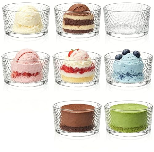 Penbinmall Vasos de postre transparentes pequeños cuencos de cristal para postre, tiramisú, pudín, yogur y muesli (golpe de martillo, 8 unidades de 200 ml)