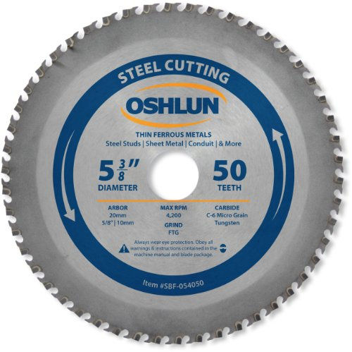 Oshlun SBF-054050 5-3/8-tums 50-tandad FTG-sågblad med 20 mm Arbor (5/8-tums och 10 mm bussningar) för tunt mjukt stål och järnmetaller