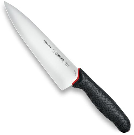Giesser seit 1776 - Made in Germany - Kochmesser 20 cm breite Klinge PrimeLine, schwarz, rostfrei, spülmaschinenfest, scharfes Küchenmesser rutschfest