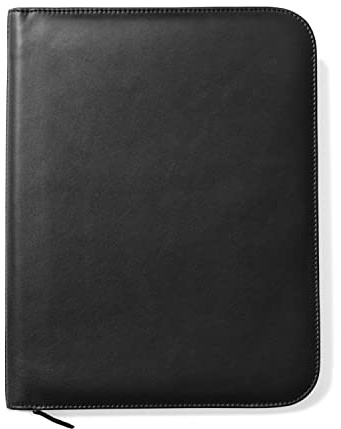 Premium Maruse Leather Portfolio Padfolio - Executive Folio for Men and Women with Zipper, Folio Document Organizer, Laptop Sleeve, iPad Case and Folder - Made in Italy, Black