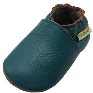 SAYOYO Soft Sole Leather Moccasins(Dark Teal,6-12 Months)