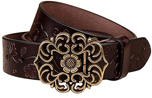 NormCorer Damen echtes Leder Blumen Gürtel Gürtel für Jeans (115 cm lang, Kaffee)