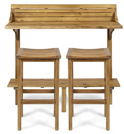 Christopher Knight Home Caribbean Outdoor Acacia Wood Balcony Bar Set, 3-Pcs Set, Natural Stained Light Brown