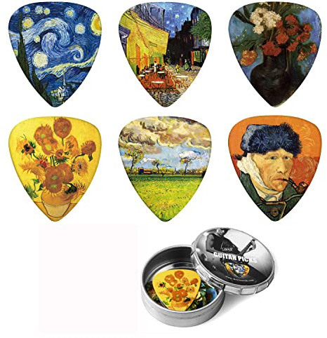 Dulphee Guitar Picks 12 Pack Vincent Van Gogh Picks .71mm Medium with Thin Box