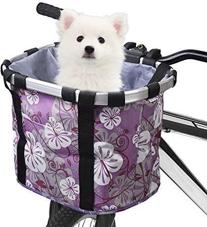 Lixada Bike Basket, Small Pet Cat Dog Carrier Bicycle Handlebar Front Basket Folding Detachable Removable Easy Install Quick Released Picnic Shopping Bag, Max. Bearing: 11lbs