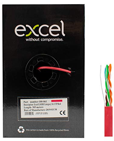 I-CHOOSE LIMITED Cat5e Ethernet Cable RJ45 1000ft LAN Data Reel U/UTP Dca LS0H | Supports Gigabit Ethernet | Metre Marked | Red