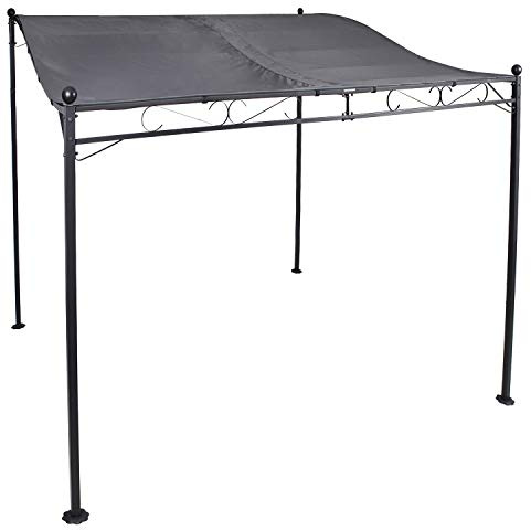 Mojawo Luxus Anbaupavillon Pavillon Gartenschirm Gartenpavillon Lounge Gartenmöbel 3m x2,5m Stahlgestell Dach PA beschichtet wasserabweisend, Farben:Grau