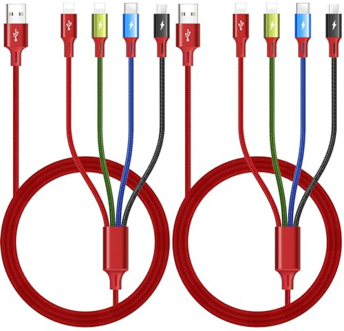 Multi Charging Cable 3.5A, [2Pack 6Ft] 4 in 1 Multiple Charging Cord Braided Multi USB Cable Adapter with Lightning/Type C/Micro Ports for Cell Phones/iPhone Series/Samsung Galaxy/PS/Tablets & More