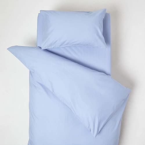 HOMESCAPES Blue Cot Bed Duvet Cover Set 120 x 150cm 100% Egyptian Cotton Percale Toddler Duvet Cover with Pillowcase Hypoallergenic Easy Care Children’s Bedding 200 TC 400 Thread Count Equivalent