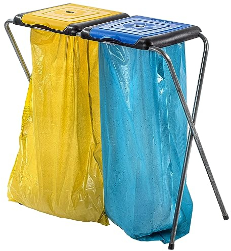 KADAX Ständer für Mülltrennung, stabiler Müllsackhalter mit Kunststoffdeckel, Müllsackständer, Abfallbehälter, Müllbeutelhalter, Müllständer (Doppelt)