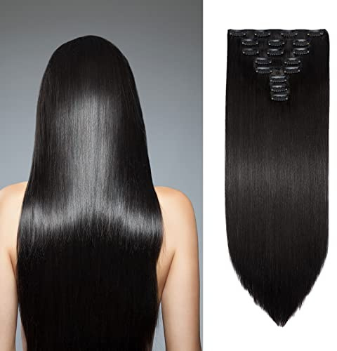 Cybelleza Clip in Extensions Haarverlängerung Glatt Lang 70cm 8 Teile | Hair Extensions Clip in Haarteil Kunsthaare Synthetische Haarextension Voluminös Natürlich Haarverdichtung, Dunkelbraun