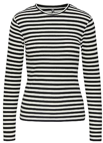 PIECES Damen T-Shirt,Cloud Dancer/Stripes:Black,M