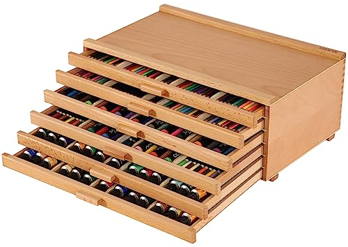 VISWIN 6-Drawer Art Supply Storage Organizer, Beech Wood Artist Storage Box with Removable Dividers, Portable Art Box for Paints, Brushes, Pencils, Pens, Pastels - Natural
