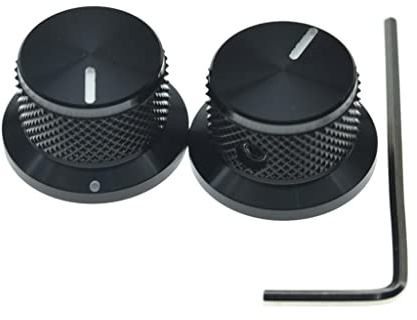 KAISH 2 Stück Aluminium-Potentiometer-Knöpfe, 6,35 mm (1/4 Zoll), universelle Top-Hat-Knöpfe, Glocken-Regler-Knopf mit Stellschraube für Gitarre/Bass/AMPS/Vorverstärker, Schwarz mit Indikator