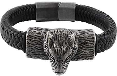 Aotiwe Freundschaftsarmband, Lederarmband Herren Punk Wolf Schwarz Stil 2 22cm Schmuck Männer