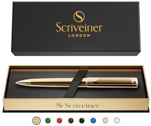 Scriveiner Luxus Kugelschreiber - Hochwertiger, goldener Kuli mit Echtvergoldung, inkl. schwarzer Schmidt Mine und Geschenkbox, Büro Set, schöne professionelle Stifte