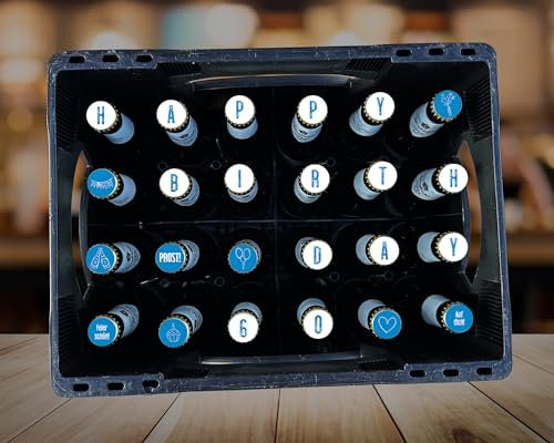 Geburtstag | Happy Birthday | Aufkleber für eine personalisierte Bierkiste mit eigenem Wunschtext | Bieretikett mit Rubbellos | Geschenk (ohne Bierlabel)
