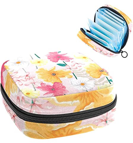 Period Pouch Tragbare Tampon Aufbewahrungstasche für Damenbinden Blume Pink, Mehrfarbig, 4.7x6.6x6.6 in/12x17x17 cm