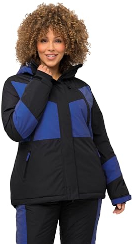 Ulla Popken Damen Funktionsjacke, Skijacke reflektierend, wassedicht Jacken, schwarz, 50-52