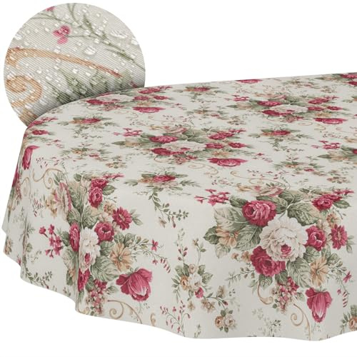 ANRO Tischdecke abwaschbar Rosen oval 180x140 cm In-/Outdoor | schmutz- & wasserabweisend, pflegeleicht – waschbar bei 30 °C – ideal für Garten, Terrasse & Esszimmer