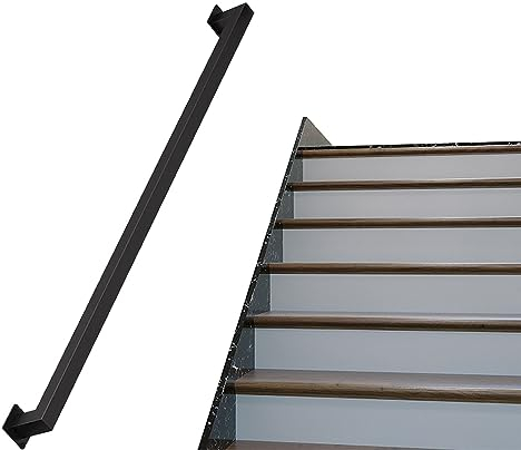 Schwarzer Treppengeländer-Handlauf – 80 cm, 1 m, 1,2 m, 2 m, 240 cm, 3 m, Wandmontage-Treppenhandlauf mit schmiedeeisernen Halterungen für Innen- und Außen-Loft-Stufen – komplettes Set ( Size : 0.6m )