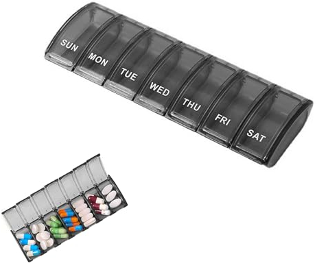 IKadiya Tablettenbox 7 Tage, Wöchentlicher Pillendose 7 Tage, Tragbare Tablettenbox, für Vitamine, Nahrungsergänzungsmittel und Medikamente (Schwarz)