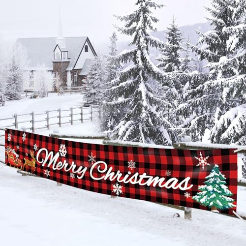 LAPONO Weihnachts Banner Dekoration Weihnachtsbanner Merry Christmas Banner Weihnachten Amerikanisch Große Flagge Frohe Weihnachtsdeko für Outdoor Balkon Garten Garage Tür Hängen Party Dekor