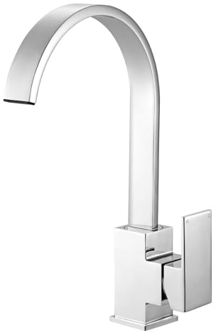 Peppermint Kitchen Sink Mixer Tap with Waterfall Spout, Monobloc Square Kitchen Faucet with Swivel Spout and Gooseneck Design, Single Lever Chrome Bar Sink Taps