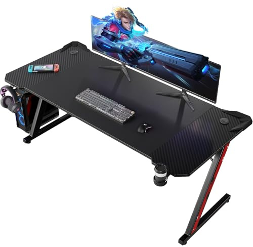 Devoko Gaming Tisch 180 x 80 cm, Z-Frame Gaming Schreibtisch mit Getränkehalter, Kopfhörer Haken, Computertisch PC Tisch Ergonomischer Gamer Tisch