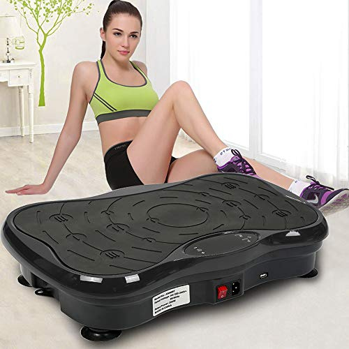 Plataforma Vibratoria | Plataformas Vibratorias de Fitness | Placas de Vibración con Altavoces Bluetooth + Control Remoto + 2 Cinturones de Resistencia (Negro)
