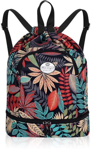 HUA ANGEL Leichter Rucksack Mit Kordelzug Sportrucksack Damen Mit Schuhfach Und Nassfach Wasserdichter Beutel Mit Kordelzug Für Reise Schwimm Training Beach Yoga Basketball FußBall