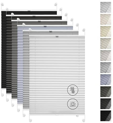 Rettika Plissee ohne Bohren, Breite: 30-129cm, Höhe: 50-149cm, Thermoisolierung, Polyester, Verdunkelnd, Fensterrollo, Innenmontage, Manuell, 10 Farben