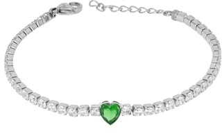 Liujo LJ2448 Tennisarmband für Damen, aus Stahl 316L, Silber, Zirkonia und grünes Herz, l, Edelstahl