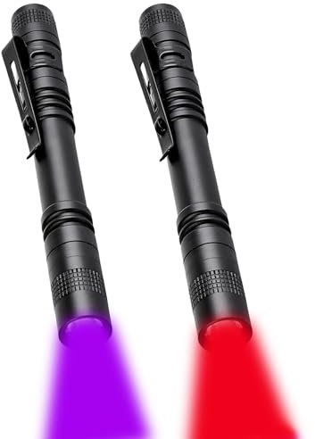 MODOAO High Power LED-Stift-Taschenlampen, 2 Stück, rotes schwarzes Licht, LED-Taschenlampe, wasserdichte Hand-Taschenlampe mit Clip, für Camping, Nachtsicht, Angeln, Detektor, sdt1443