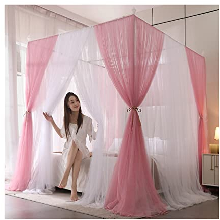 EsEntL Sommerbetthimmel, Moskitonetz, modernes Prinzessinnenzimmer, Bettvorhang, Baldachin, 3 Türen, Einzelbett, Doppelbett, Schlafzimmerdekoration (Farbe: Rosa, Größe: 200 x 220 cm/79 x 87 Zoll)